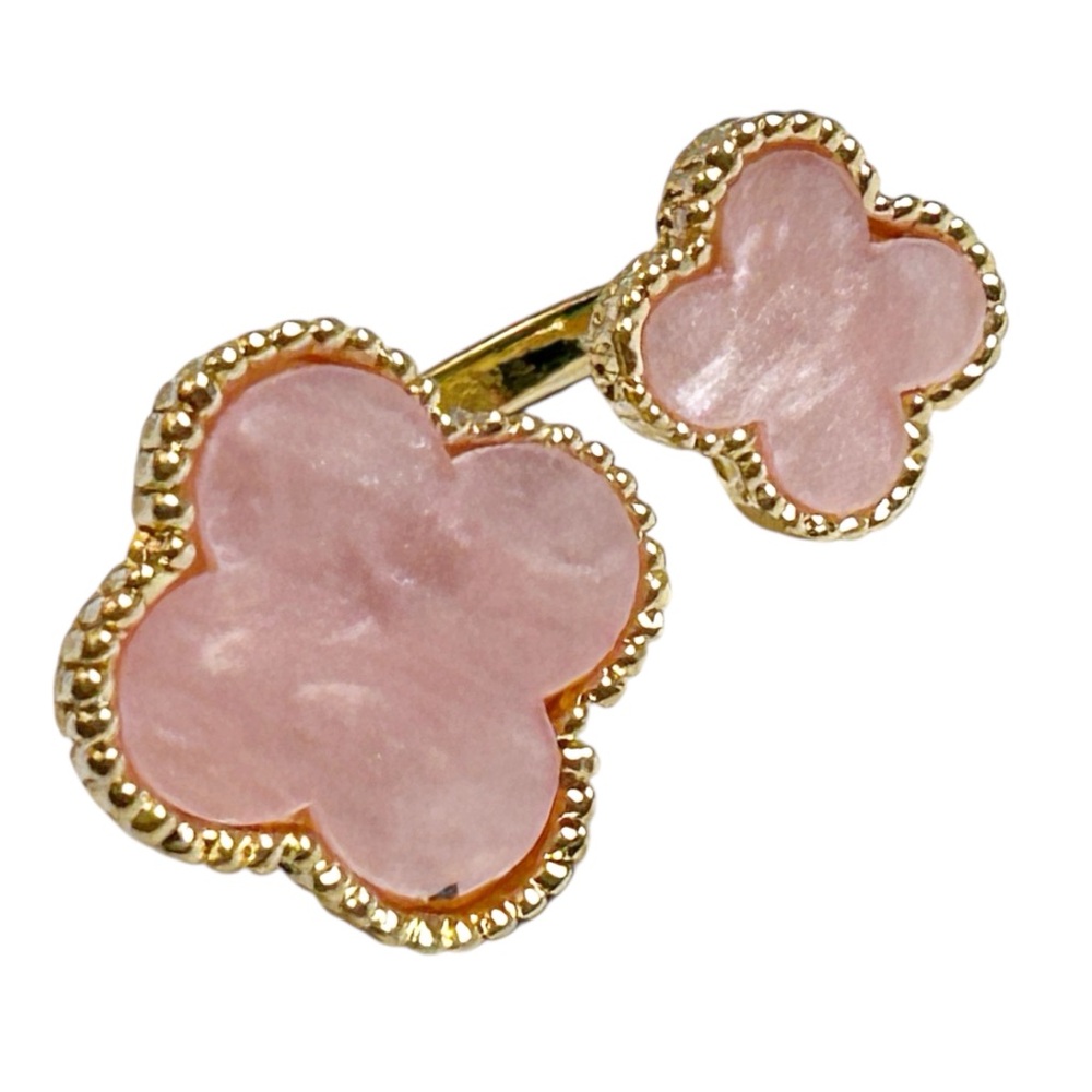 18K GP Designer Inspired Clover Ring Pink Size 7